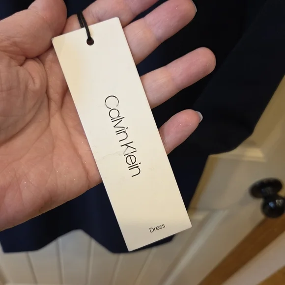 ‼️3/$30‼️Calvin Klein Tie-Neck Scuba Crepe Dress Womens 2 Navy High Neck Zip - Picture 6 of 16